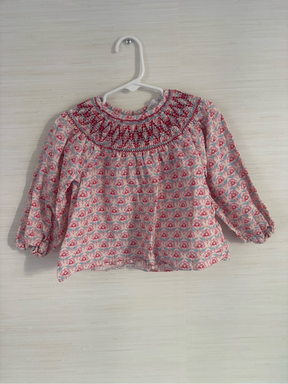 Zara Pink Multi Smocked Floral Blouse